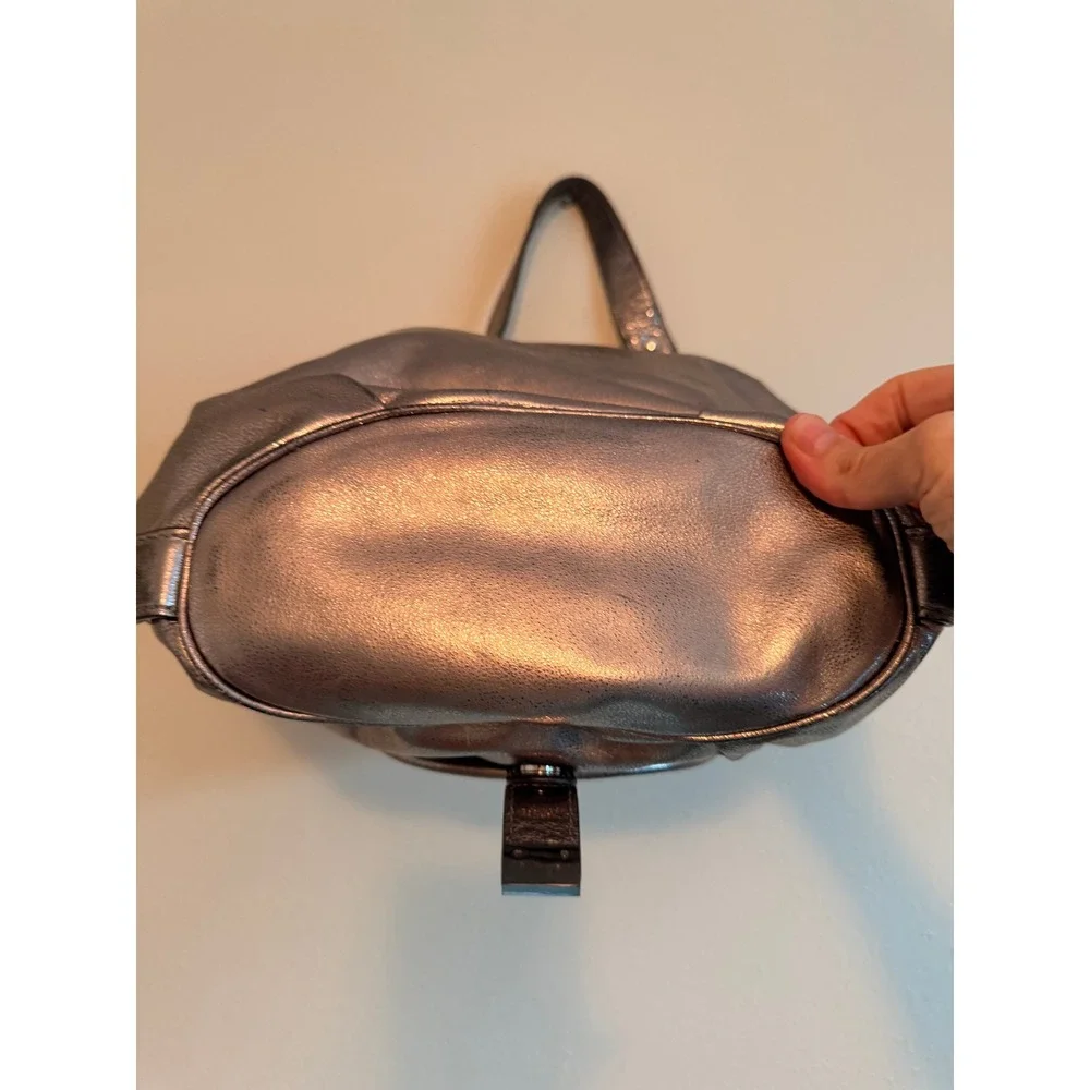 Michael Kors Y2K Women Hobo Bag Medium Silver Leather Fulton MK Medallion